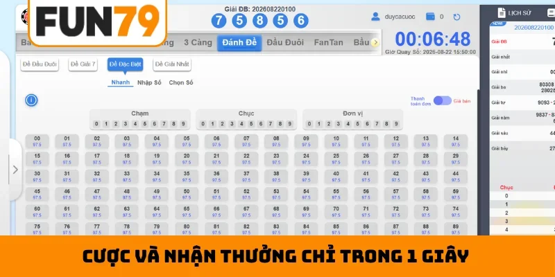 Cược và nhận thưởng chỉ trong 1 giây